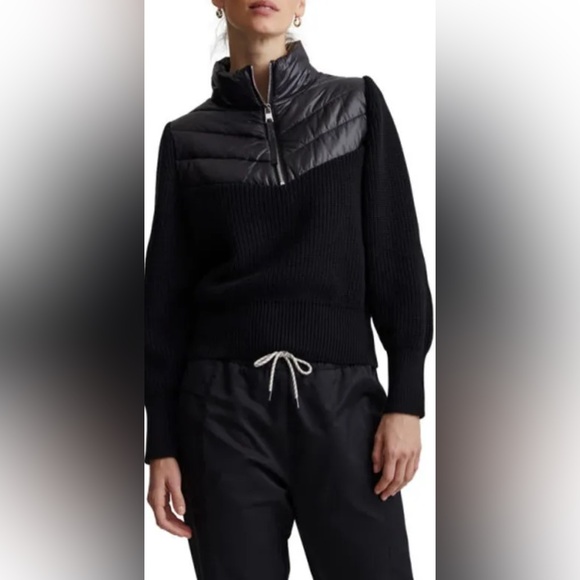 Varley Sweaters - Varley $228 Daines Half-Zip Combination Knit Quilted Pullover Black S P2P 19-21”